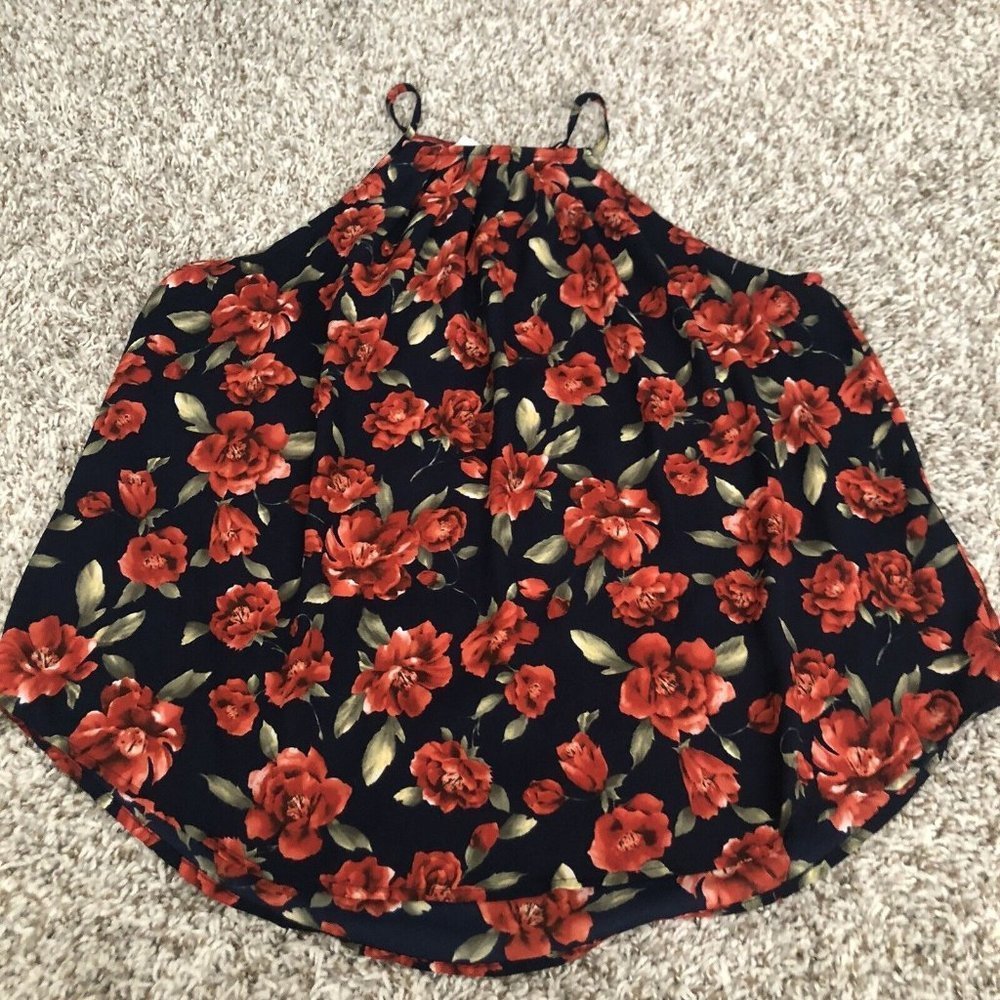 Lush Tank Top Button Back Size Small Black Floral